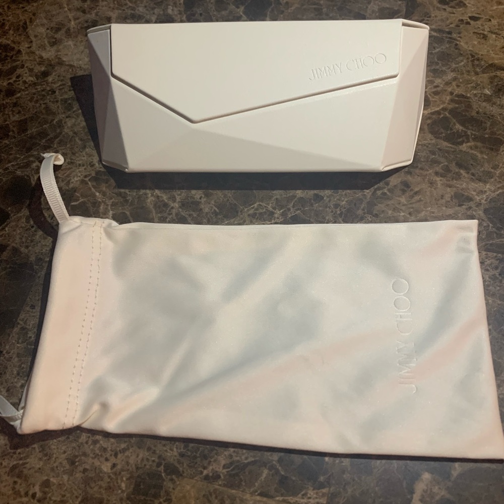 Jimmy Choo White Geometric Eyewear Case with Pouch